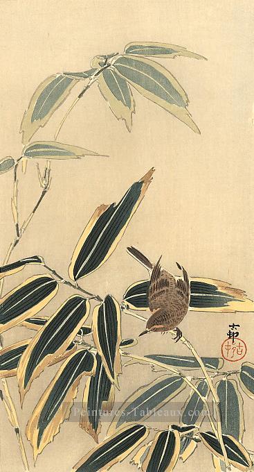 Traquet et bambou Ohara KOSON Shin Hanga Peintures à l'huile